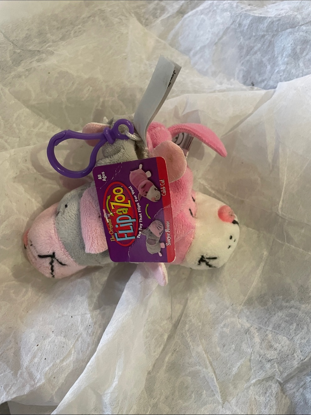 FlipZoo Pink Bunny Plush Clip-On Keychain. Caleb Cat and Sawyer Mouse.